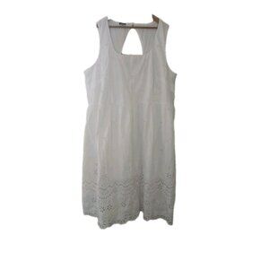 Talbots Plus Eyelet Border Sleeveless Square Neck Midi Dress Size 24W White